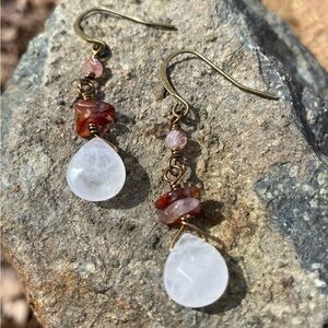Bronze and Quartz Dangle Earrings